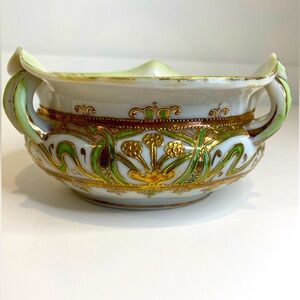 Antique Nippon Hand Painted Moriage Style Small 3 Handle Bowl Dish